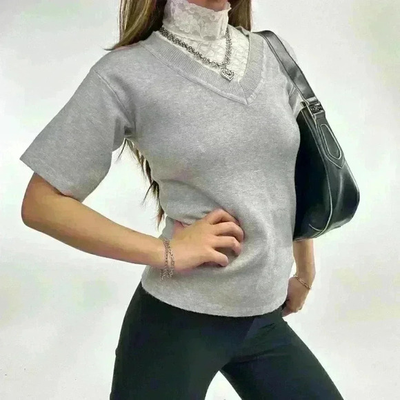 Heather  grey v neck sweater - Picture 2 of 5